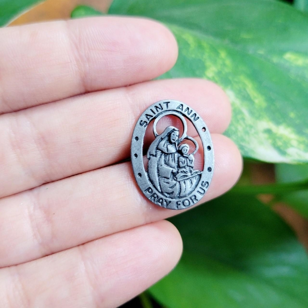 Vintage Saint Ann Pray for Us Brooch Pin